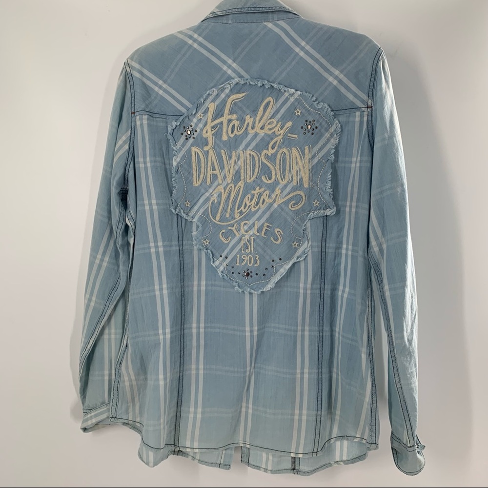 Harley-Davidson Faded Denim Bottom Down Shirt Women’s Size XL